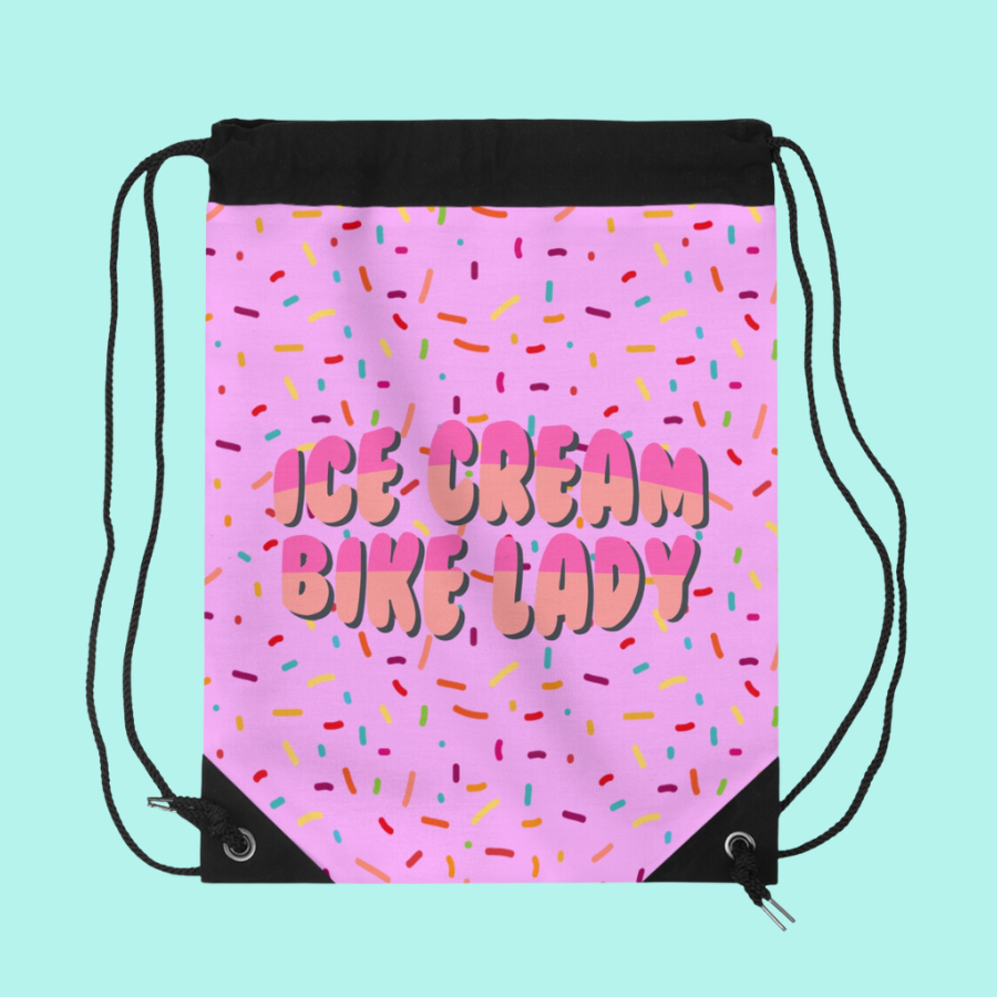 Ice Cream Bike Lady Drawstring Bag