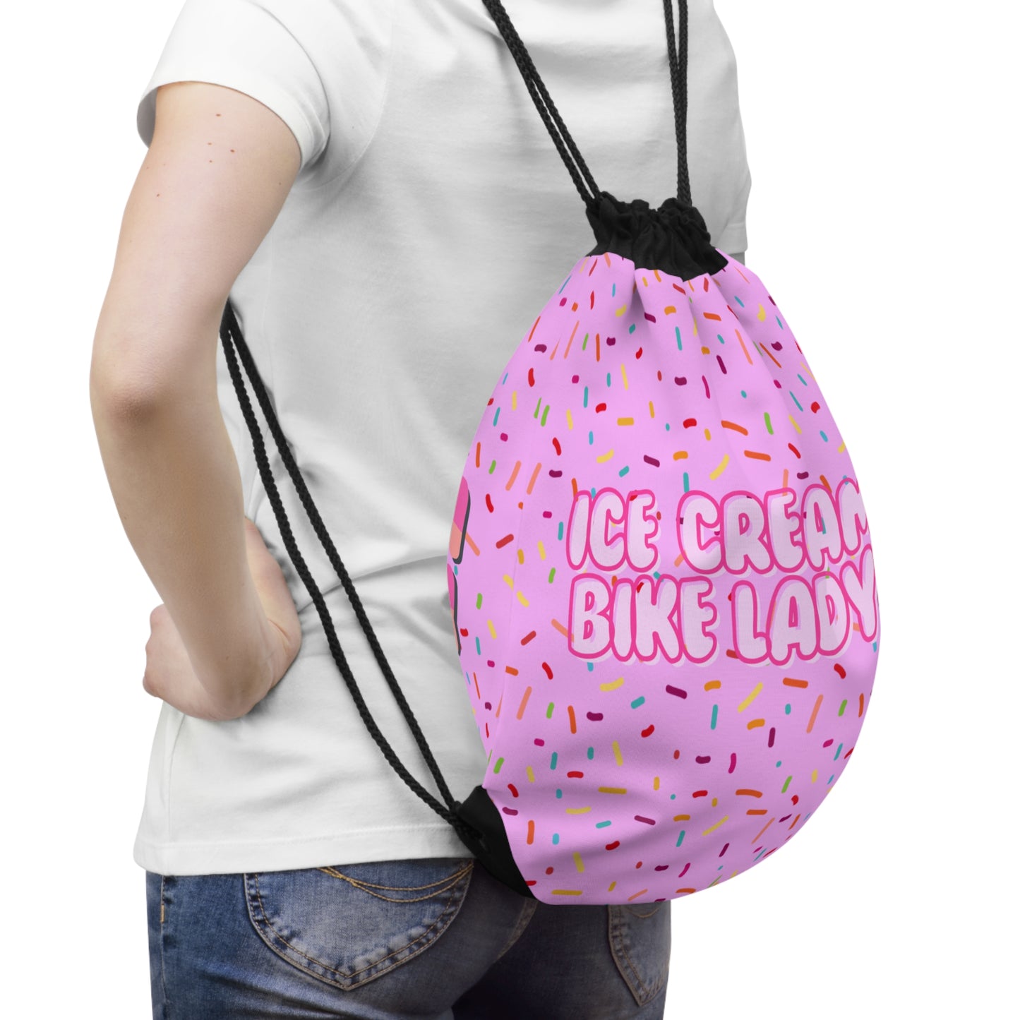 Ice Cream Bike Lady Drawstring Bag