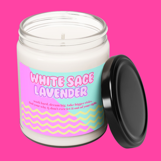 White Sage Lavender Motivational Soy Candle, 9oz