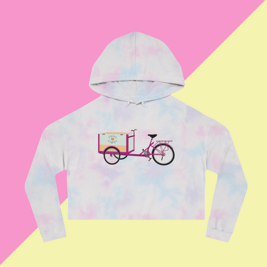 Ice Cream Bike Women’s Tie Dye Cropped Hooded Sweatshirt