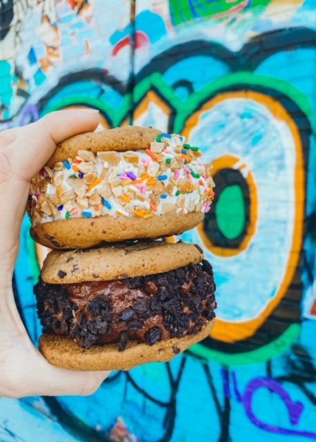 Build Your Birthday Sammies with birthday cake gelato, chocolate gelato and a mix of festive sprinkles!