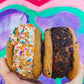Build Your Birthday Sammies with birthday cake gelato, chocolate gelato and a mix of festive sprinkles!
